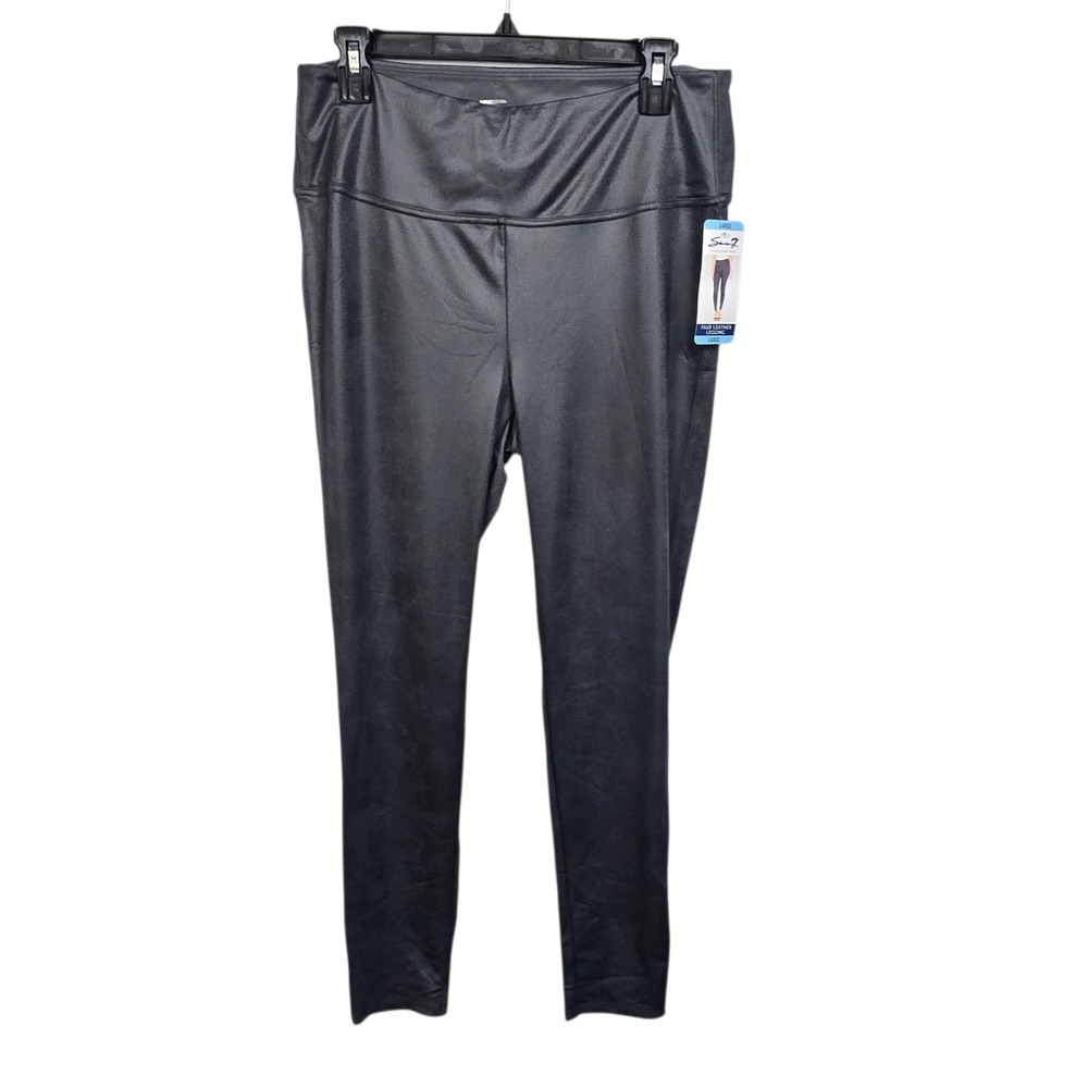 Seven7 Womens Faux Leather Leggings Size L Gunmetal High Waist Stretch Pants NWT